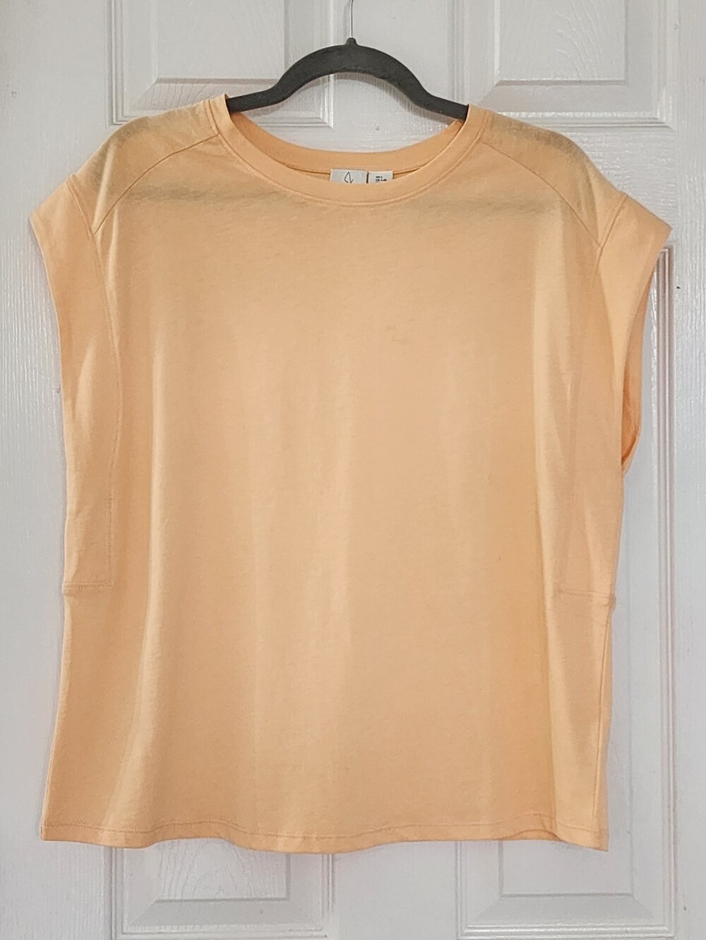 Joie Pastel Peach 100% Cotton Crewneck Muscle Tee Cap Sleeve Top Size L